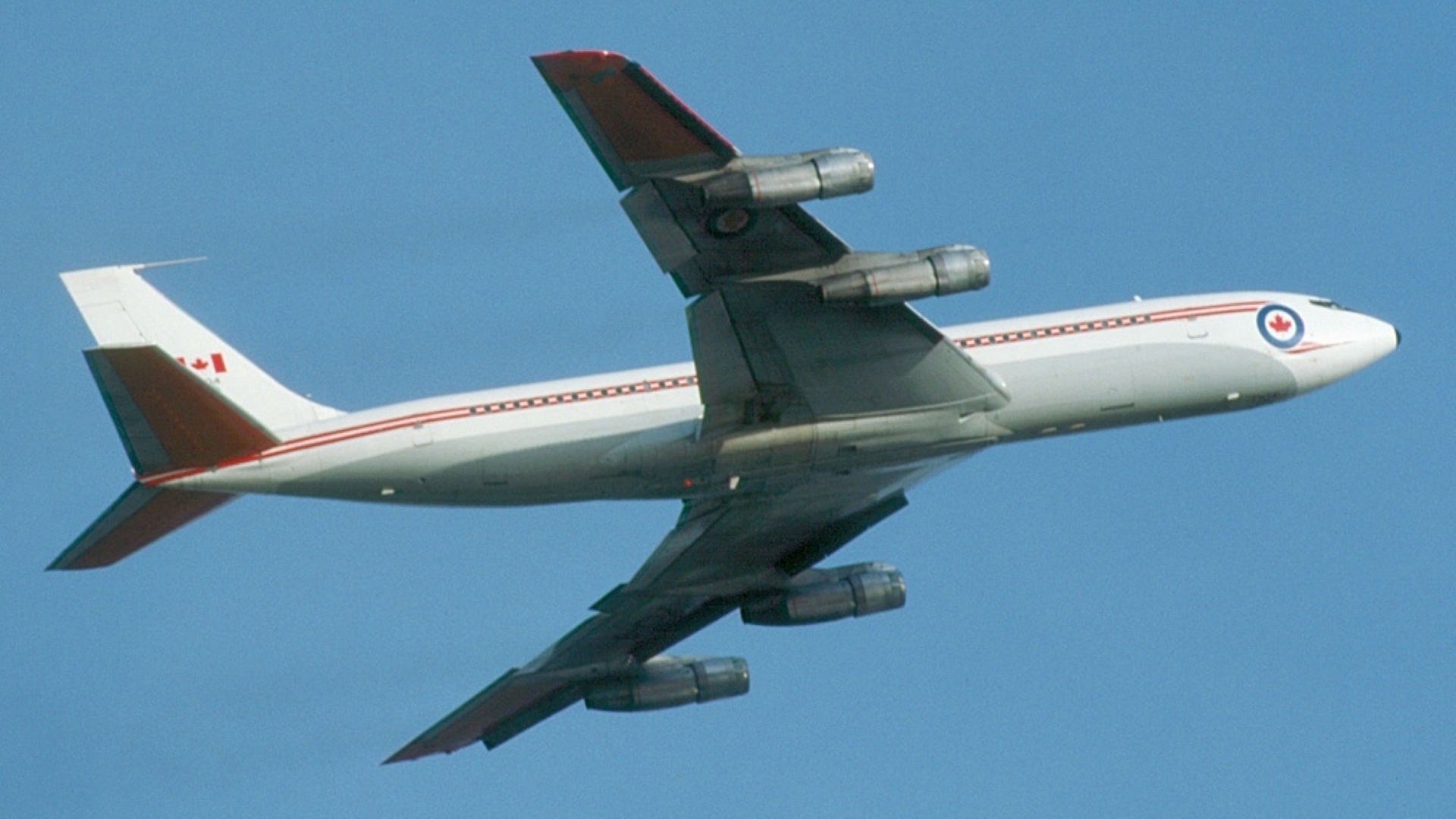 Canadian Armed Forces Boeing 707 (CC-137) departing Vancouver International Airport in British Columbia, Canada.